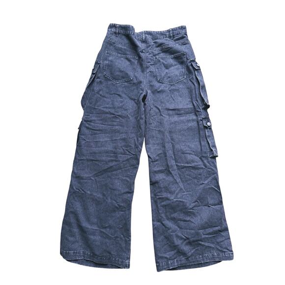 NWT Y2K Black Denim High Rise Cargo Jeans Baggy Button Pocket XL Grunge Utility - Picture 3 of 5